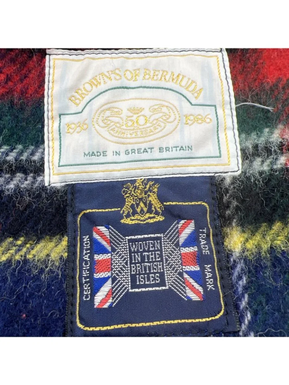 Vintage Browns of Bermuda Wool Throw Blanket Blue Red Plaid Fringe